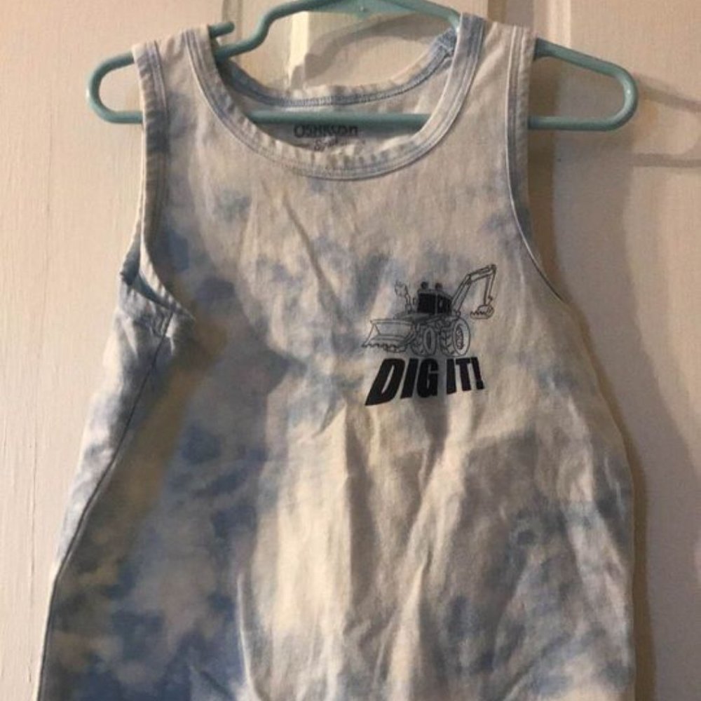 Oshkosh Light blue and White "Dig it" tank top (5T)